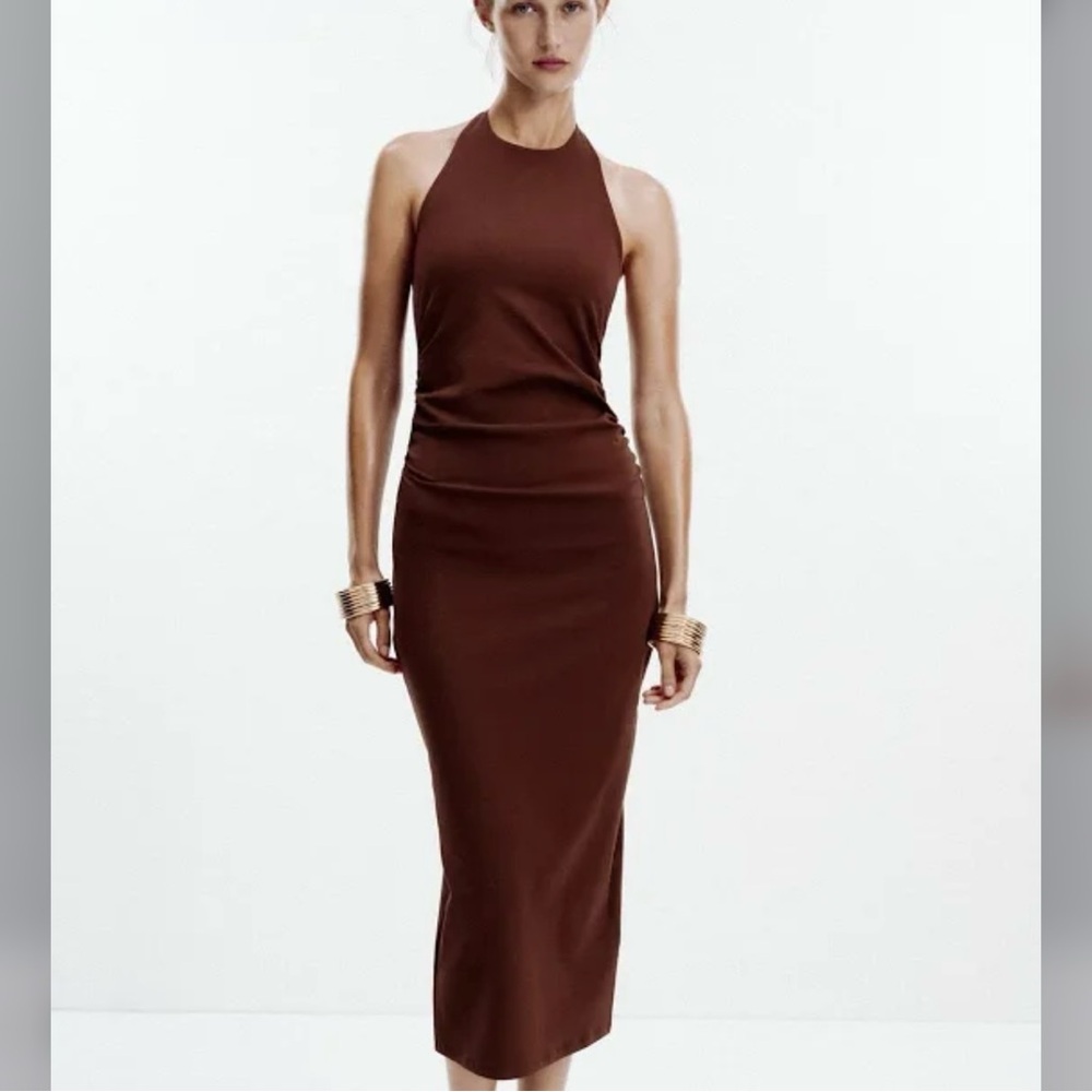 Zara Brown Halter Midi Dress